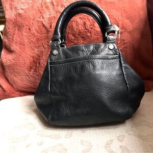 Vera Pelle Italian Black Pebble Leather Mini Tote Handbag